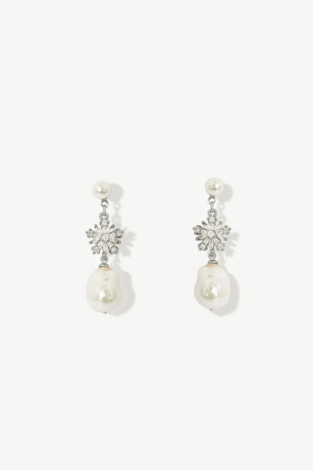 Ames | White Gold Baroque Pearl Earrings