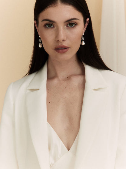 Ames | White Gold Baroque Pearl Earrings